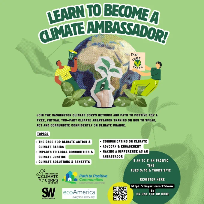 climate ambassador training flyer with registration QR code