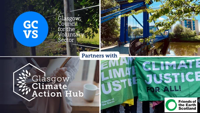 A collage of 4 images from each event, with the GCVS and Glasgow Climate Action Hub logos

