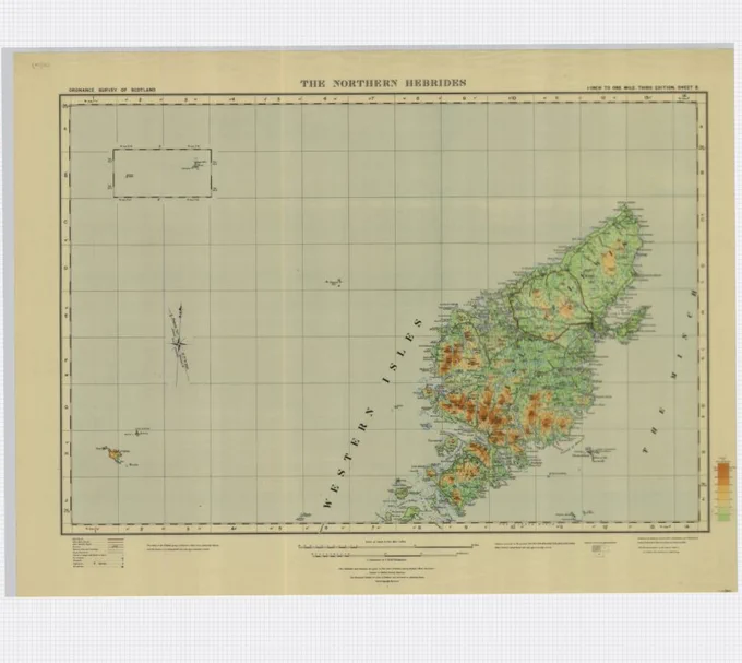 Ordnance Survey quarter inch to the mile map of the Northern Hebrides . 1923
