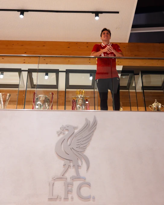 Federico Chiesa at the AXA Training Centre in a Liverpool shirt