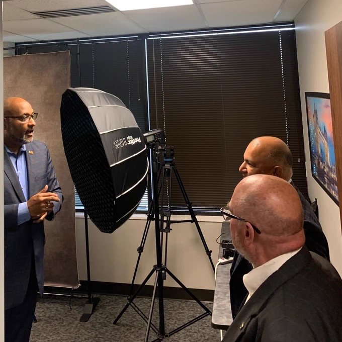OJRV CEO Gene Anderson shows Assistant Secretary Rodriguez and Indiana ADVET Donald Mains, Jr. a photo room at Operation: Job Ready Veterans.  
