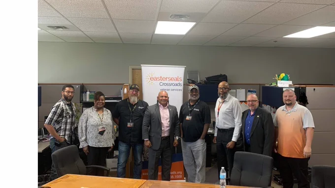 Assistant Secretary Rodriguez poses with veterans and members of the Easterseals Crossroad team during his trip to Indianapolis. 