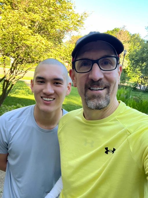 Cancer Research Foundation's CEO, Matt Johnson, and his son Sam. 