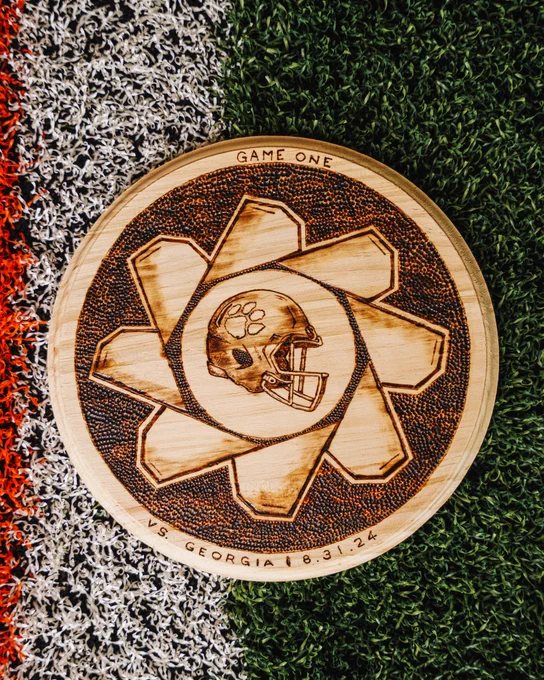 For each game this season, Clemson Football will reveal a custom, one-of-a-kind piece of wood art. The details of the artwork will reflect the location and the unique aspects of each respective game. 