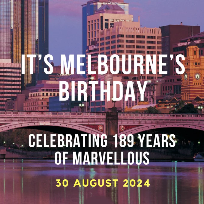🥳 Happy 189th Birthday, Melbourne. We ❤ you!
🥂 Celebrate all that's great. Be proud, Melbourne.
💪 Your heart, soul & energy that makes us one of the world's most liveable cities – an envy of the world – is unstoppable.
💋 189 kisses & hugs.

#MelbourneDay #Melbourne #virgos #yourock #happybirthday #no1 #celebrate #birthday #marvellous #victoria #melbournelife #melbournefoodie #melbournefood #visitmelbourne #melbournecity #melbourneiloveyou