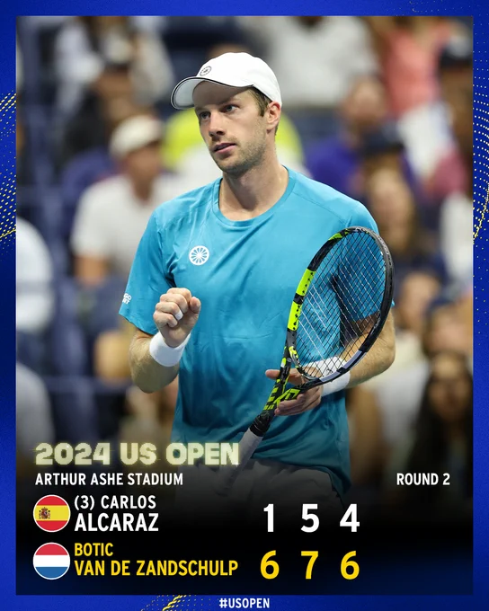 van de zandschulp defeats ALcaraz 6-1, 7-5, 6-4
