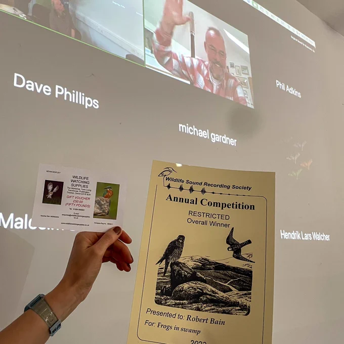 Rob Bain receives his award certificate and price voucher via Zoom video call