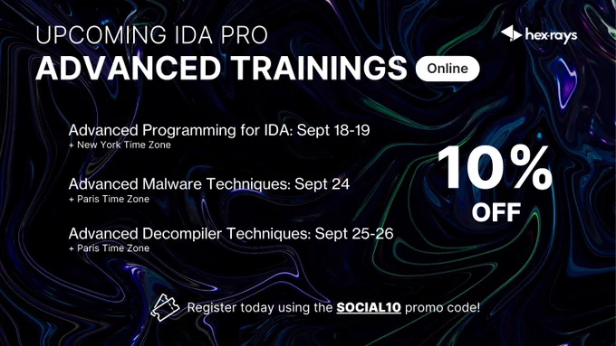 September IDA Pro Advanced Online Training Sessions - 10% Off