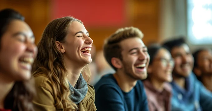 Students laughing in a lecture