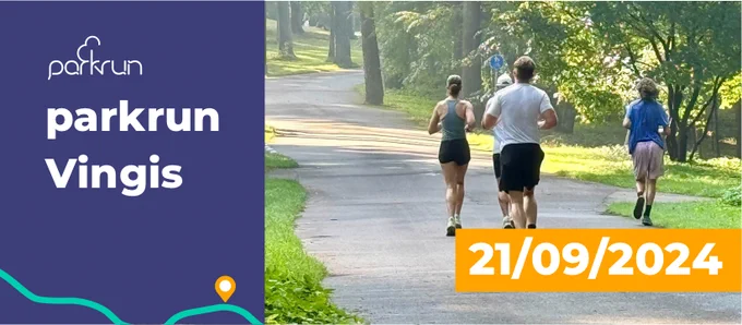 Graphic with image of parkrun Vingis with the following text on top of the image - parkrun Vingis - 21/09/2024