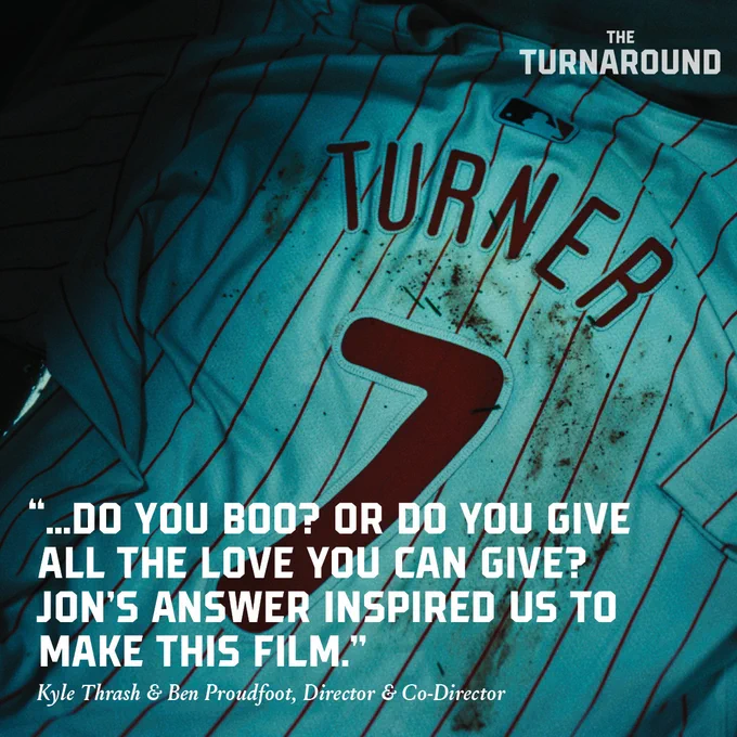 "...Do you boo? Or do you give all the love you can give? Jon's answer inspired us to make this film." - Kyle Thrash and Ben Proudfoot, Director and Co-Director
Pictured: A dirt and grass-stained Trea Turner jersey. 