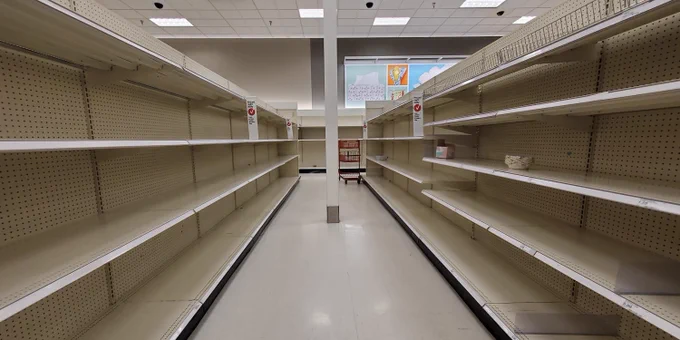Empty grocery store aisles
