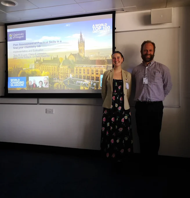 Tess Lynn and Cosma Gottardi from the University of Glasgow at the #ViCEPHEC24 conference with the title slide of their presentation