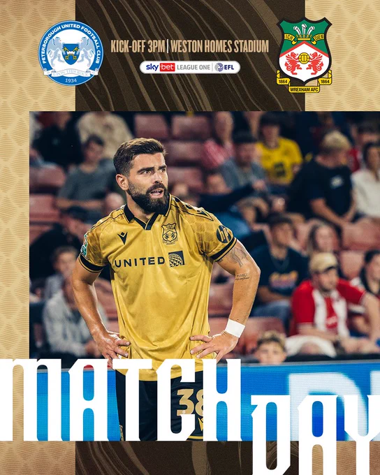 A matchday graphic for Peterborough United vs Wrexham AFC in Sky Bet League One, featuring Elliot Lee. 