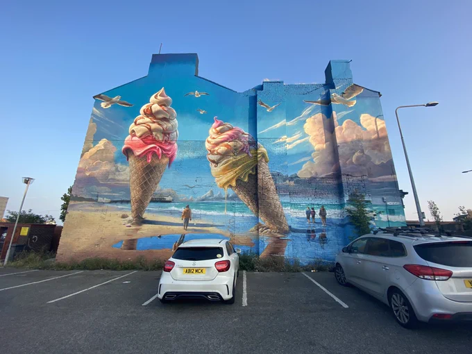 Cleethorpes mural of ice creams on a beach