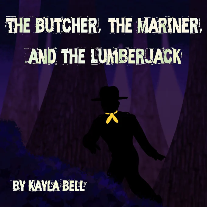 A figure in the woods wearing a yellow bandana around their neck.