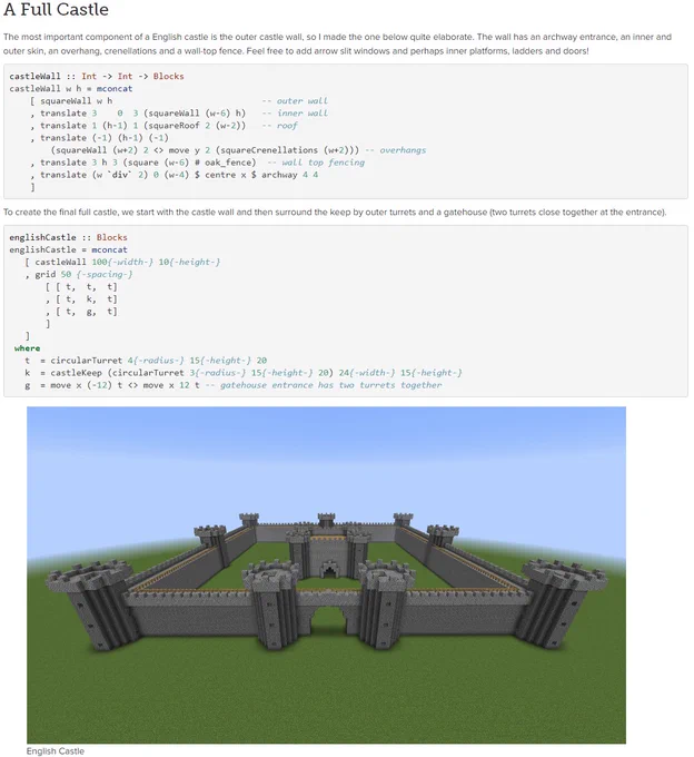An English castle in Minecraft generated with Haskell eDSL