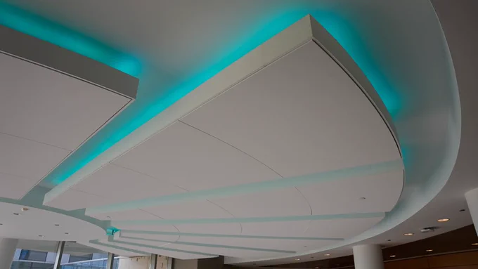 Albert Sherman Center atrium lit up in team for World Polycystic Ovary Syndrome Day