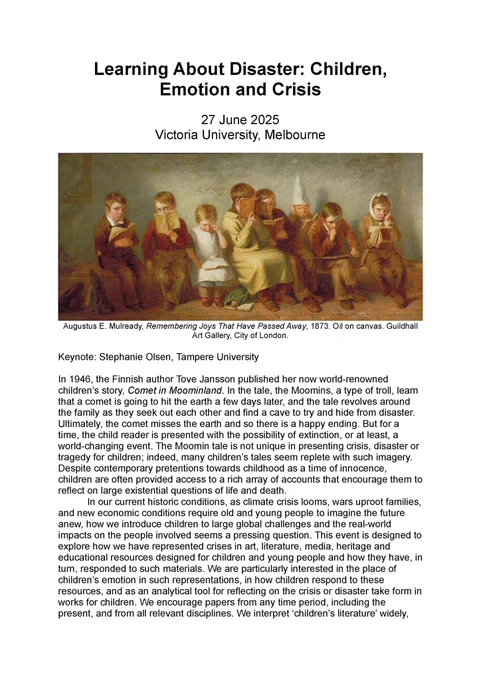 Call for papers for event learning about disasters in Melbourne 27 June