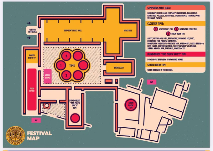 Beer festival site plan showing the abbey church and cloister tipis as well as The bundo bust and Siren sites