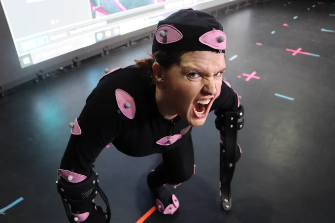 Mocap actor looking menacingly into the camera