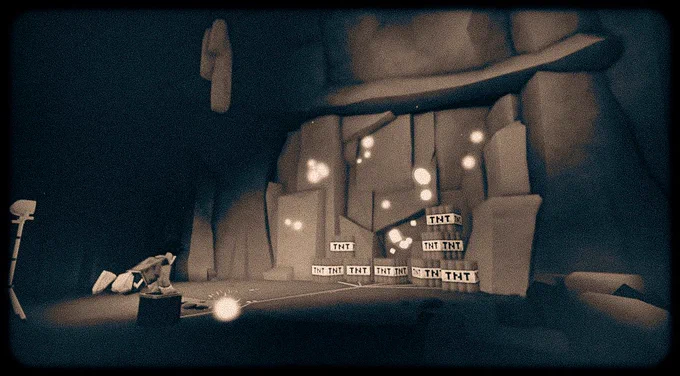 Old timey scene of Alex Crafted’s Roblox character detonating TNT in a cave