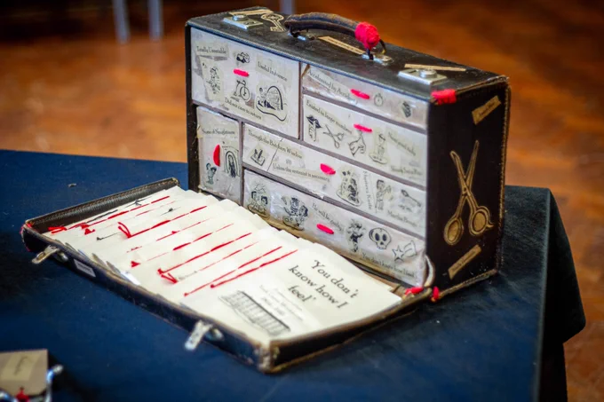 Image of an artwork made from a reclaimed doctor’s medical equipment case. By Stephen Lee Hodgkins, (2024).