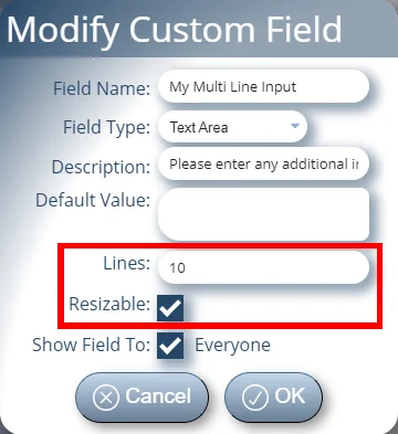 New custom Text Area field options in MIDAS v4.37
