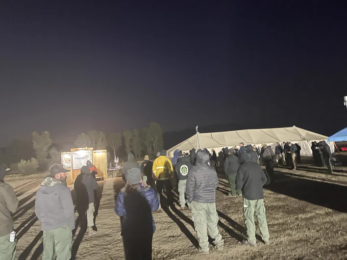 Morning briefing on the Boulder Fire on the Boise National Forest in Idaho.
