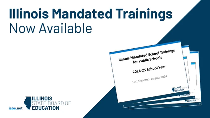 Illinois Mandated Trainings Now Available. Cover of Mandated Trainings document. 