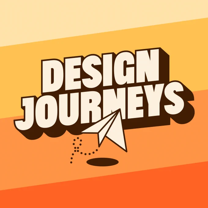 Le logo présente le texte "DESIGN JOURNEYS" en grands caractères blancs avec un effet tridimensionnel créé par des ombres marron foncé. Les lettres sont en gras et ont un style rétro ou vintage.

Sous le texte, il y a un petit avion en papier blanc stylisé. L'avion vole, laissant derrière lui une traînée de petits points qui forment une courbe.

L'arrière-plan est composé de bandes horizontales de différentes nuances de jaune et orange, allant du jaune pâle en haut à l'orange foncé en bas. Cela crée un effet de dégradé chaleureux et énergique.

L'ensemble du design évoque un sentiment d'aventure, de créativité et de mouvement, en accord avec le thème des "voyages de design" suggéré par le titre.