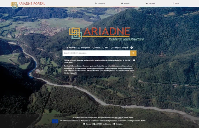 A screenshot of the Ariadne Portal homepage