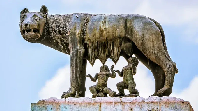 Infants Romulus and Remus suckle their wolf-mother