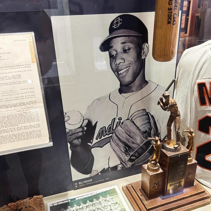 Photo of baseball player Bill Greason on display at the Negro Southern League Museum.