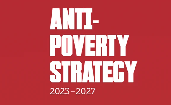 Text reads, Anti-Poverty Strategy 2023-2027
