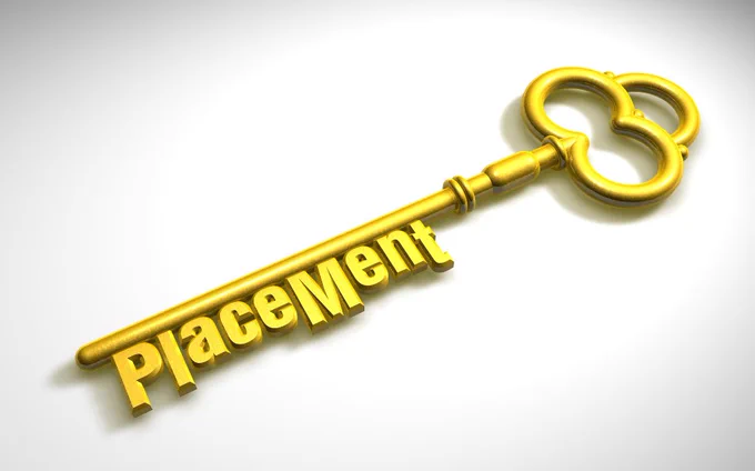 Gold key featuring the word placement