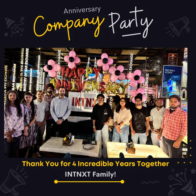 🎂 Our company, INTNXT, is celebrating its 4th anniversary today! 🎉
🎊 It's been an incredible journey filled with growth, challenges and lots of hard work. But most importantly, it's been a journey that we took together as a team! 💪🏼