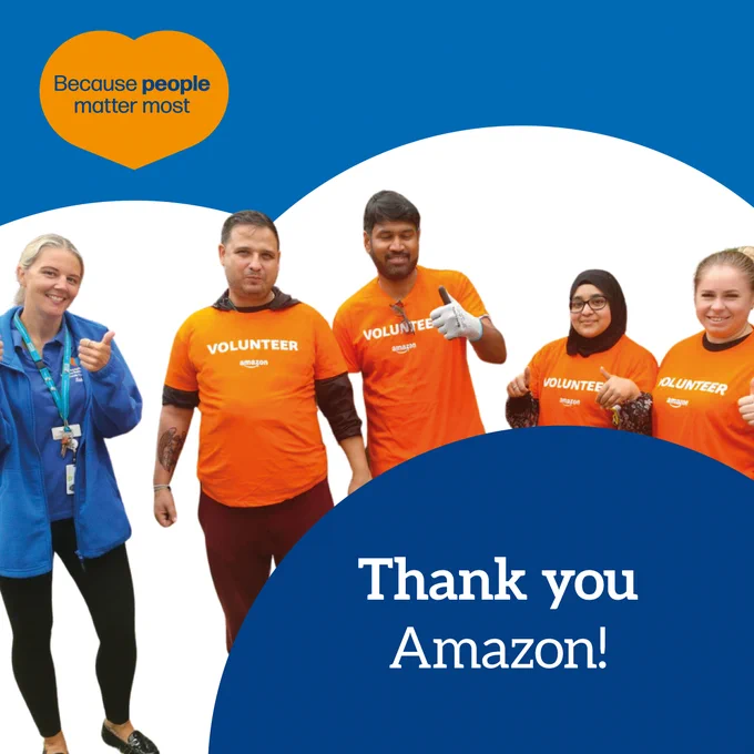 Amazon volunteers with text 'Thank You Amazon!'