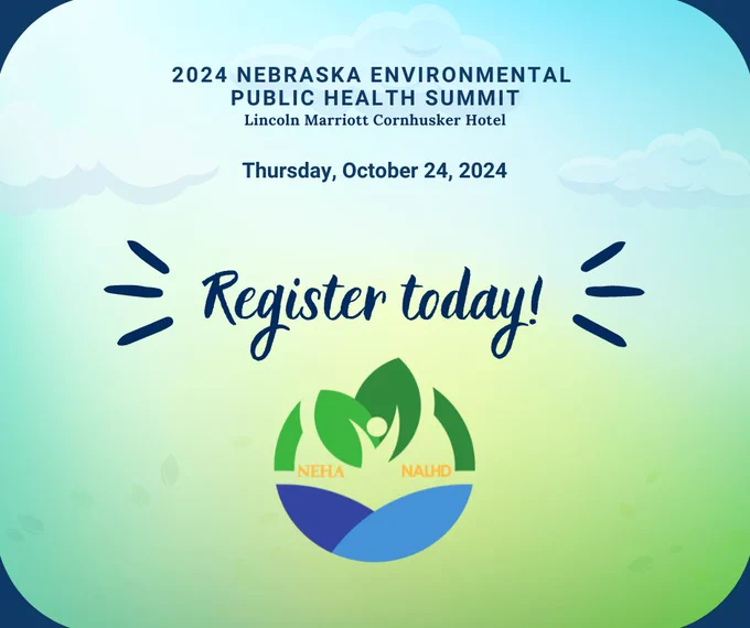 Decorative gradient and the 2024 Nebraska Environmental Public Health Summit logo. 