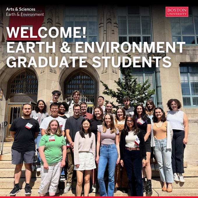 New graduate students on the stairs of CAS