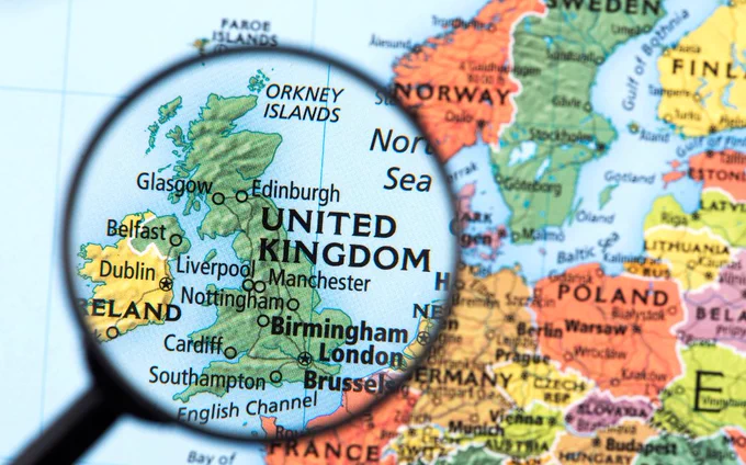 UK map with magnifying glass