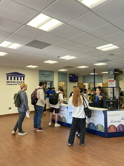 students in lobby of MCC's Cowan Center