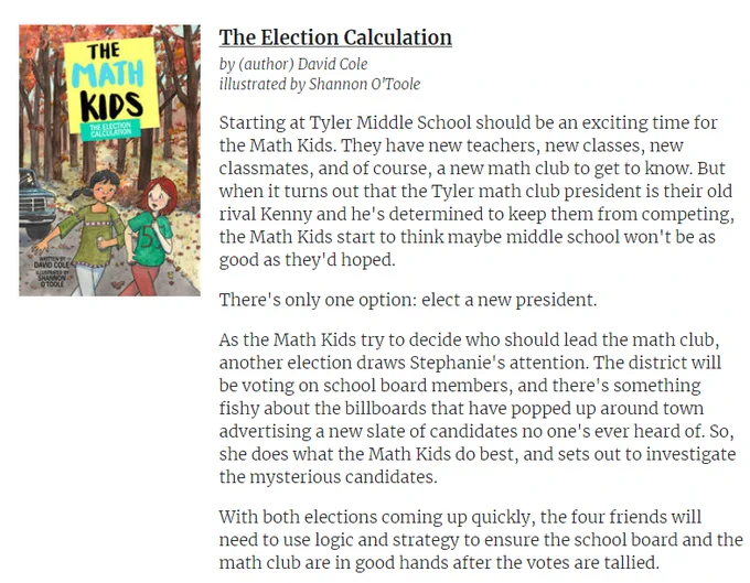 BOOK GIVEAWAY: The Election Calculation (book 10 in The Math Kids series) by @The_Math_Kids @shannonotoolea1 via @49thShelf 