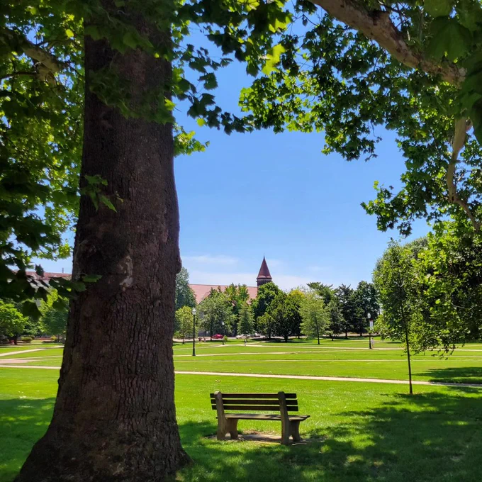 An image of the Oval with Orton Hall in the background. 