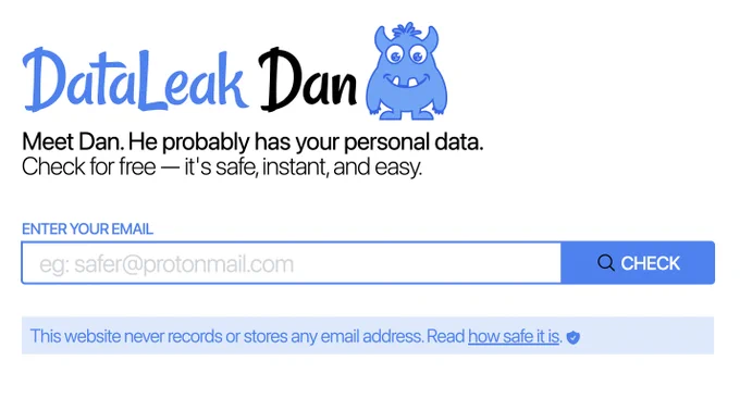 Screenshot of DataLeak Dan website (dataleakdan.com)