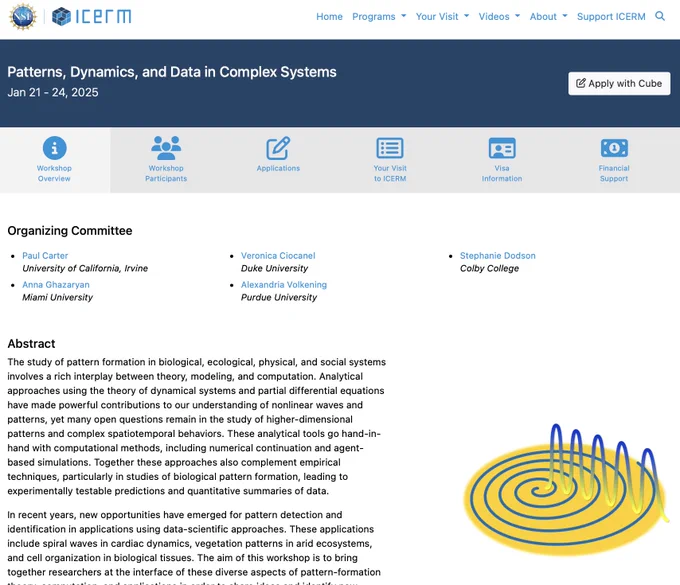 Screenshot of a webpage showing text and a yellow and blue spiral wave