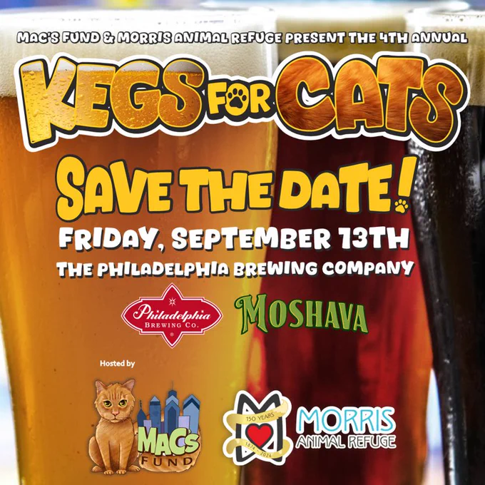 Join Mac's Fund and @morrisanimalrefuge for Kegs for Cats Happy Hour! at The Philadelphia Brewing Company!  Enjoy Live music by Kitty Rotten, delicious food from Moshava Food Truck, great raffles,  and more!  Order your tickets today! https://go.rallyup.com/kegs4cats/Campaign/Details
