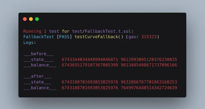 PoC output — inconsistency between the balance state and the actual balance