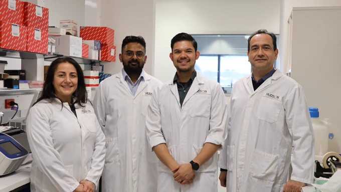 L-R: Dr Tamara Yawno, Naveen Kumar, Dr Mikee Inocencio, Dr Hamid Bidkhori at Hudson Institute in Melbourne Australia.