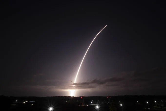 View of Vega rocket, flight VV24, from Europe’s Spaceport in French Guiana. The rocket lifted off on 4 September 22:50 local time. 